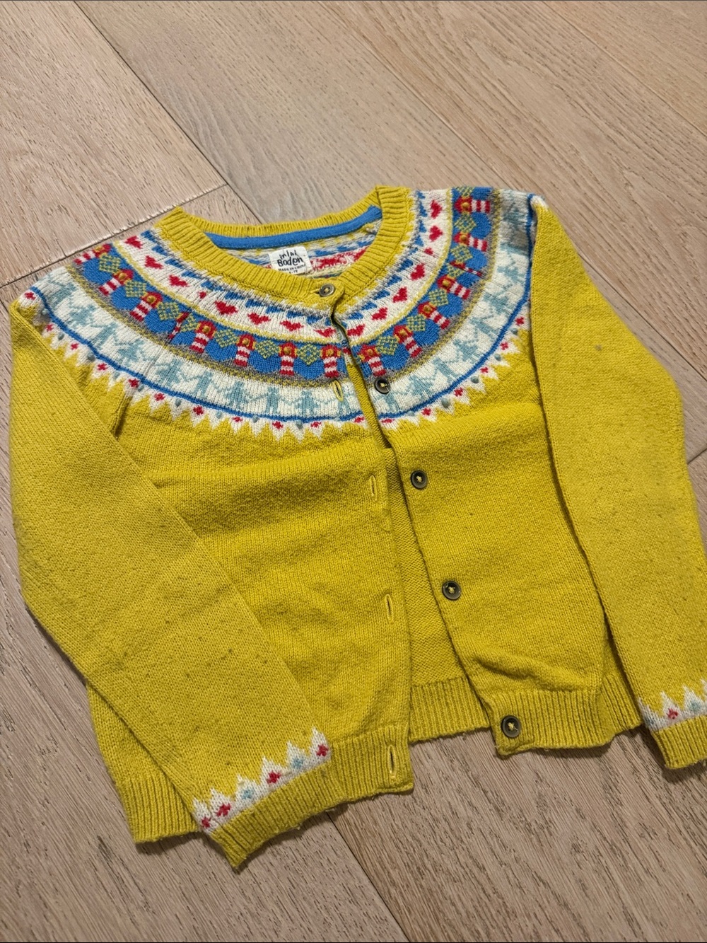 Yellow Fair Isle Knit Cardigan with Multicolor Boden size 6-7